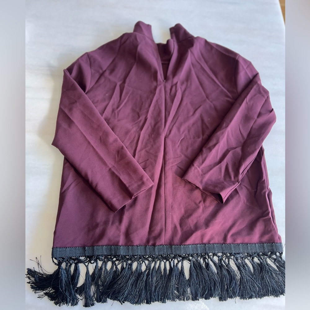 Zara Maroon Turtleneck Dress with Fringe detail along bottom